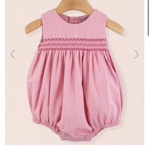 Fleurisse flannel baby girl romper with smocking